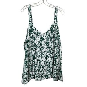 Lane Bryant Plus Size Green Floral Empire Waist Babydoll Cami Tank Top 26/28 3X